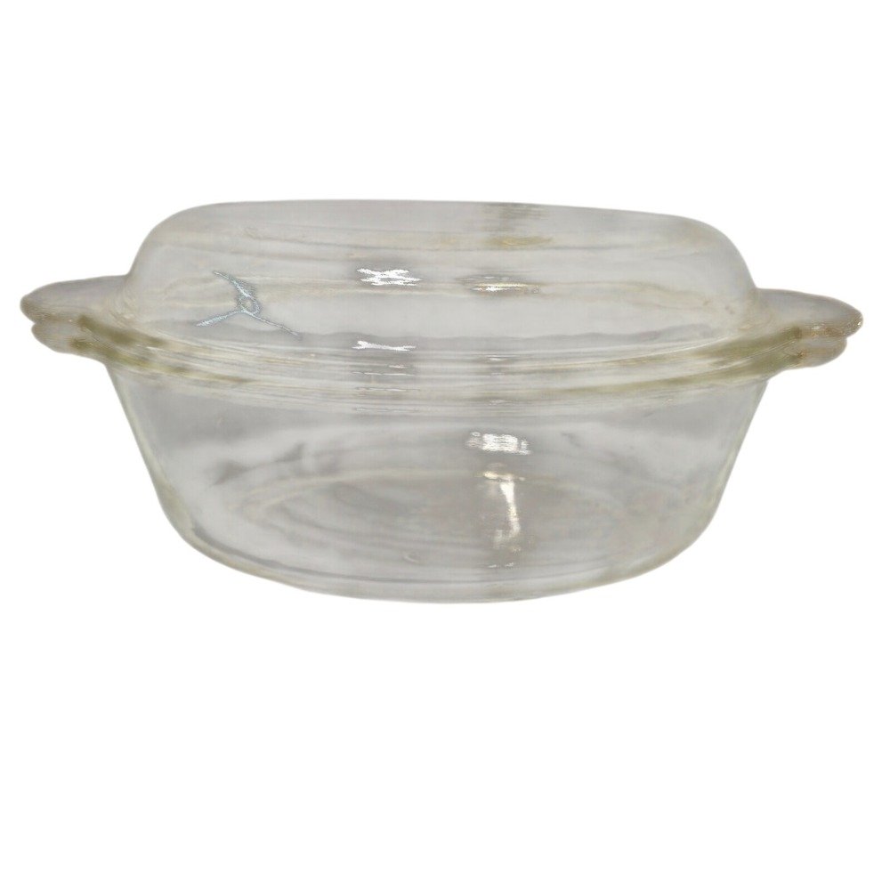 Vintage Fire-King 467 Clear Glass Oval Casserole Dish with Lid 1.5 QT USA Made*